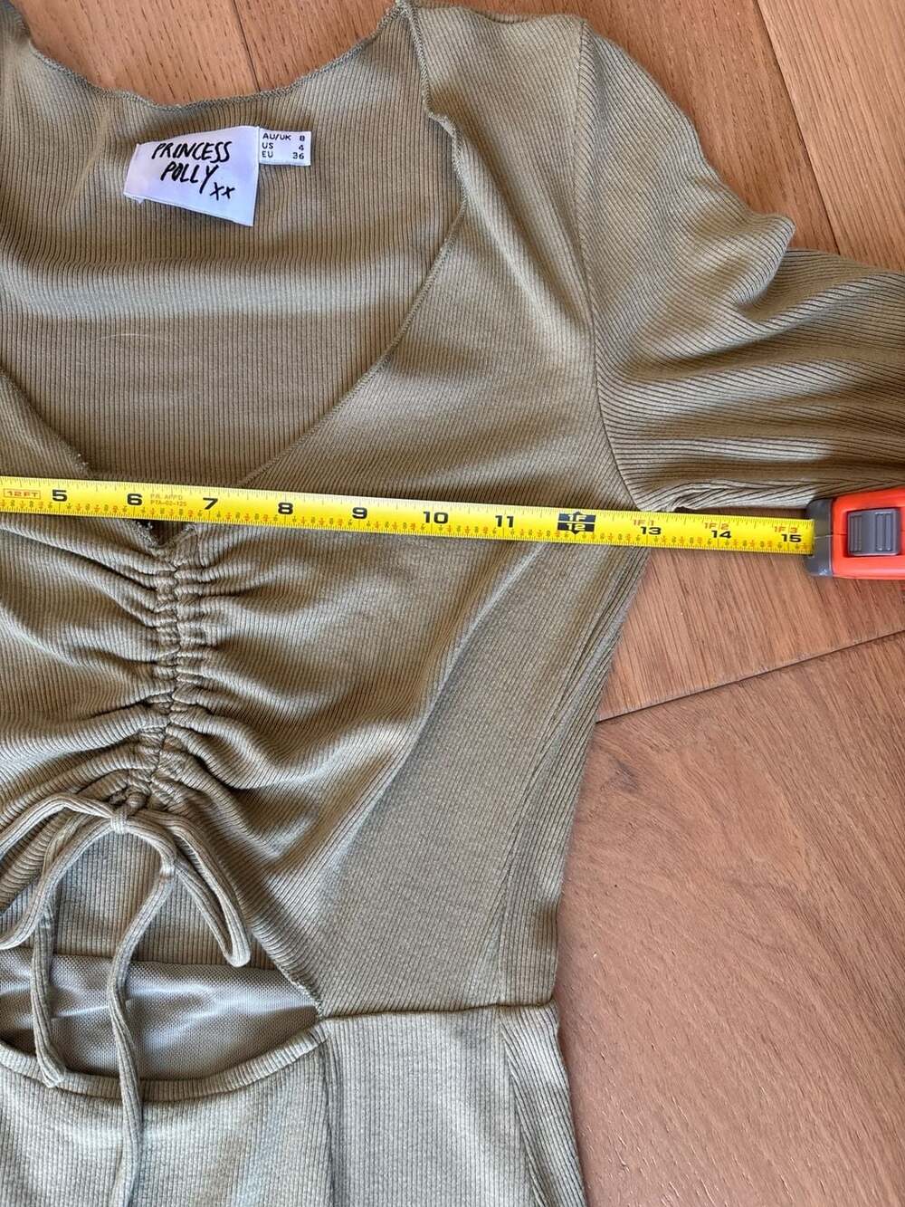 Princess Polly Pinch Me Green Ribbed Long Sleeve Cutout Mini Dress View 6